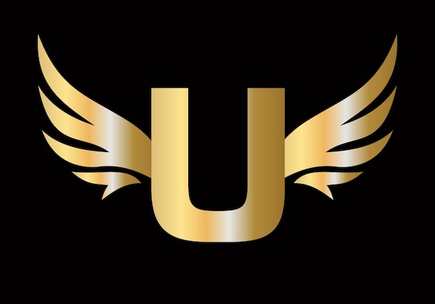 El concepto de diseño del logotipo de la letra U Wing con el signo vectorial del símbolo del ala