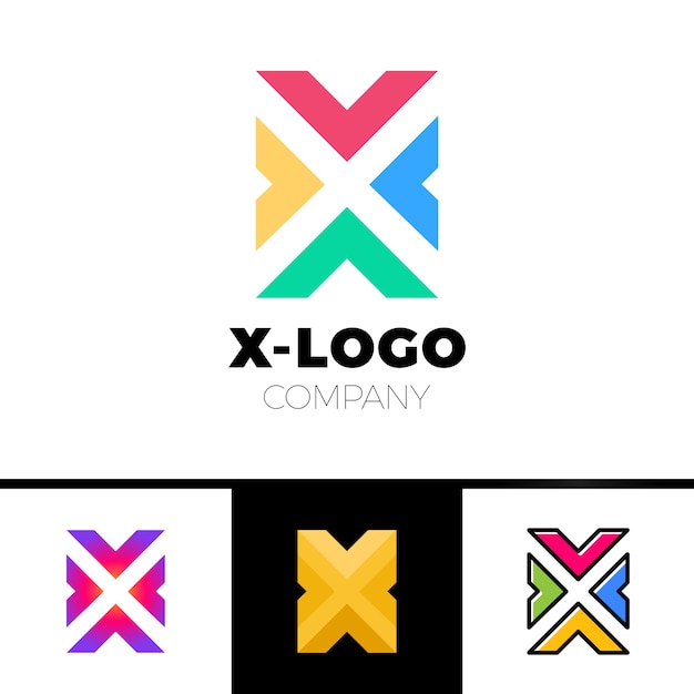 Vector concepto de diseño de logotipo letra x con cuatro flechas