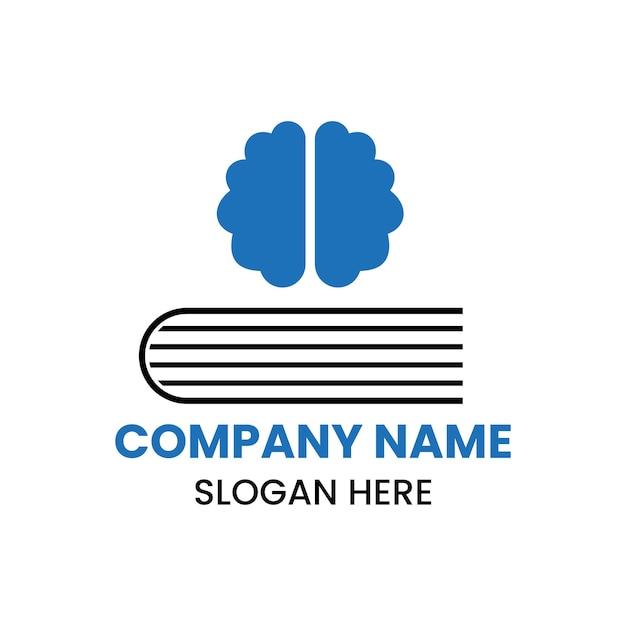 Concepto de diseño de logotipo de libro cerebral con plantilla de libro y icono cerebral