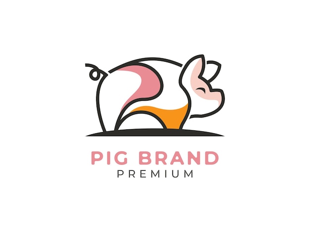 Vector concepto de diseño de logotipo de línea mono de cerdo