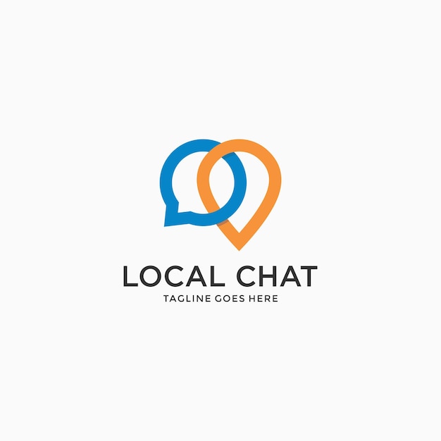 Concepto de diseño de logotipo local o pin y símbolo de chat