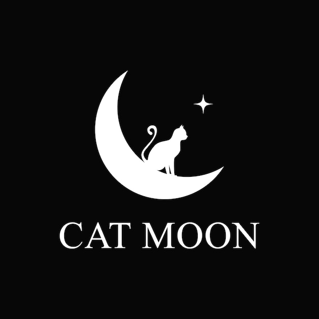 El concepto de diseño del logotipo de la luna de gato
