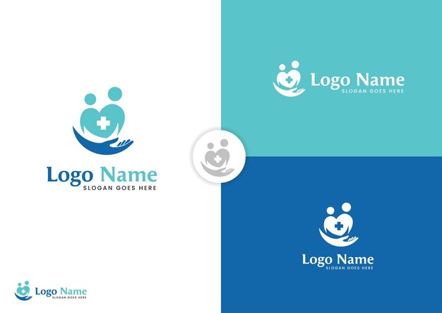 Concepto de diseño del logotipo de la mano de atención médica