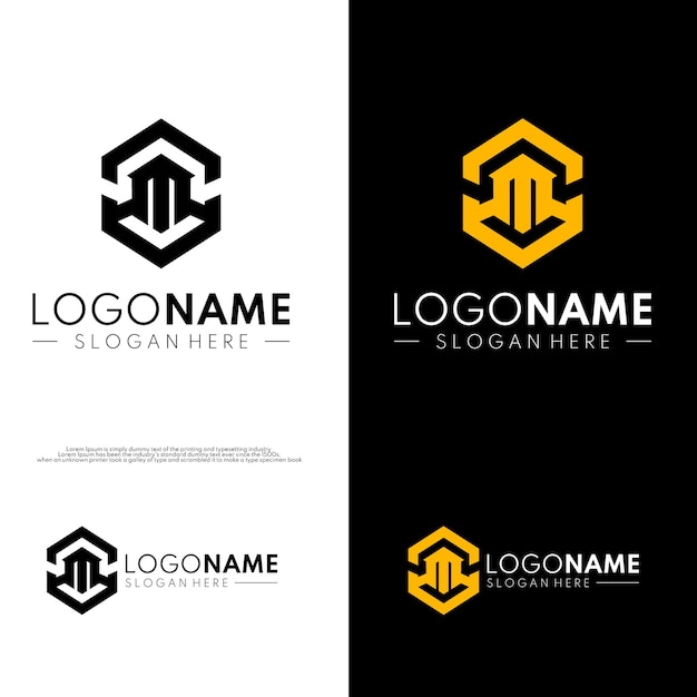 concepto de diseño de logotipo moderno hexágono letra m