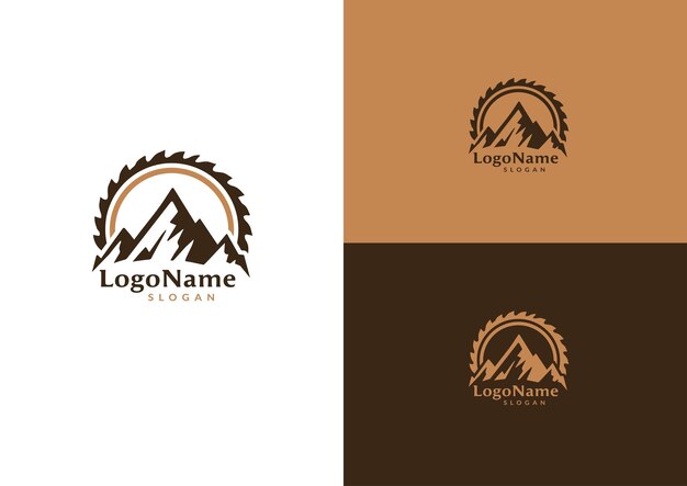 Concepto de diseño del logotipo de la montaña del aserradero