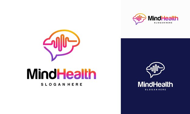 Concepto de diseño de logotipo de salud mental, vector de plantilla de logotipo de salud principal, diseños de logotipo de inteligencia