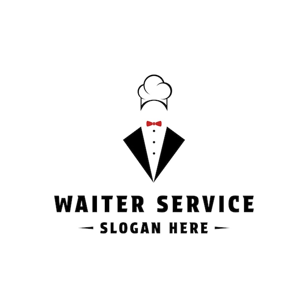 Vector concepto de diseño de logotipo de servicio de camarero con corbata de papilla