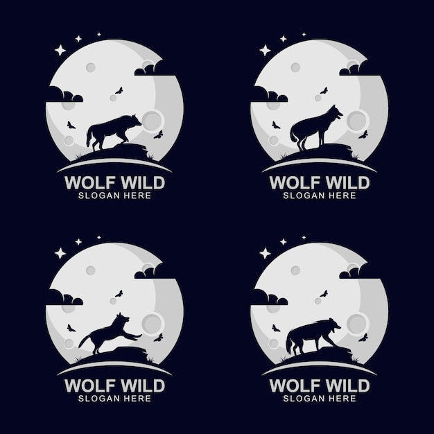 Concepto de diseño de logotipo de silueta de lobo salvaje en el moo