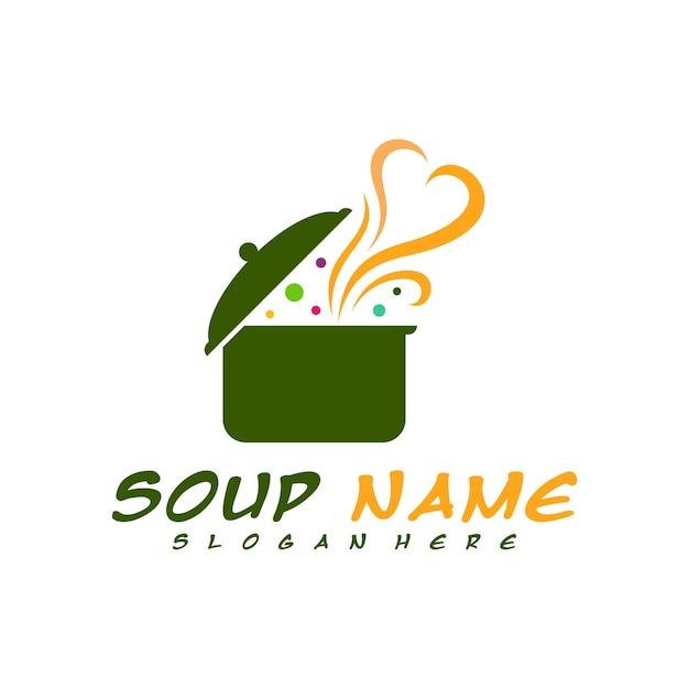 Concepto de diseño de logotipo de sopa con amor vector de logotipo de cocina de alimentos logotipo de cocina con olla llena de verduras