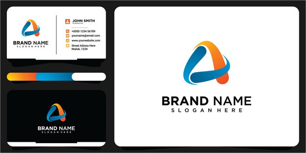 Concepto de diseño de logotipo de tecnología colorida letra A con tarjeta de visita