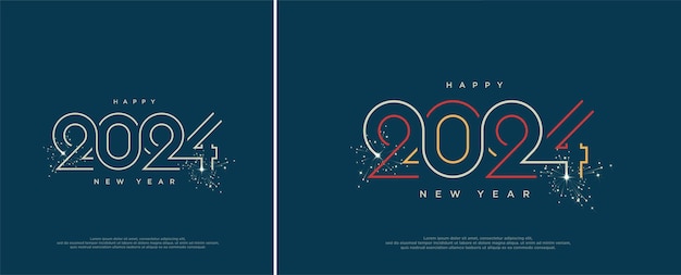 Concepto de diseño de logotipo de tipografía 2024 con fuegos artificiales de chispa, diseño de logotipo de feliz año nuevo 2024