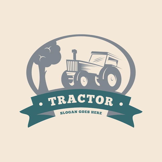 Concepto de diseño del logotipo del tractor para el logotipo de la empresa en el sector de la agroindustria Logotipo del vehículo para arar campos y campos de arroz