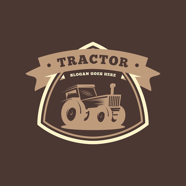 Vector concepto de diseño del logotipo del tractor para el logotipo de la empresa en el sector de la agroindustria logotipo del vehículo para arar campos y campos de arroz