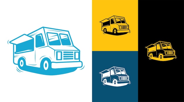 Concepto de diseño de logotipo de vehículo de transporte de tienda de comida de camión