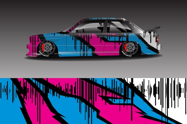 Concepto de diseño de pegatina de envoltura de coche de rally fondo abstracto grunge