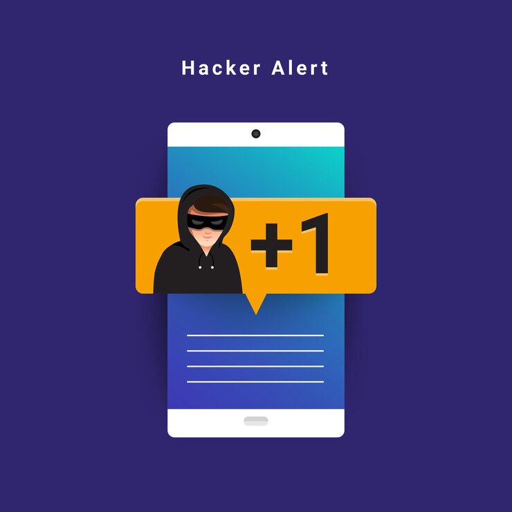 Vector concepto de diseño plano actividad hacker ladrón cibernético en dispositivo de internet