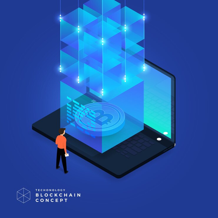 Vector concepto de diseño plano blockchain y tecnología de criptomonedas