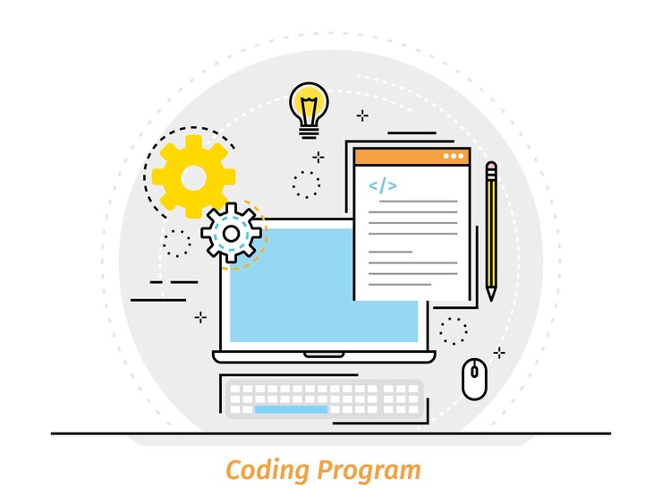 Vector concepto de diseño plano de línea delgada de programa de codificación
