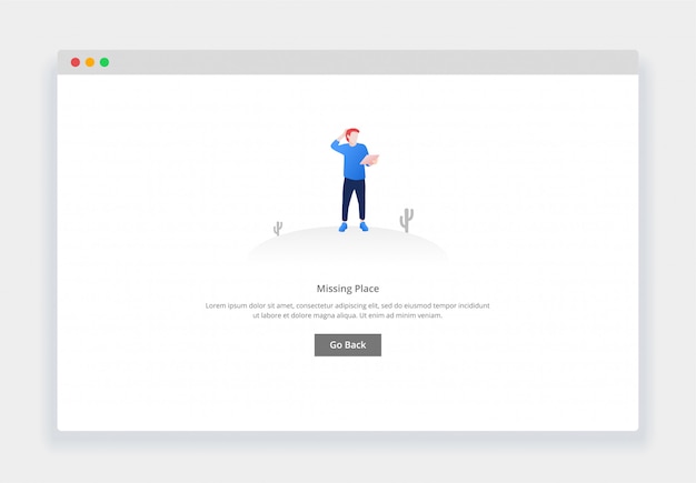 Concepto de diseño plano moderno de hombre confundido mirando el mapa, la página no existe para el sitio web y el sitio web móvil. plantilla de página de estados vacíos