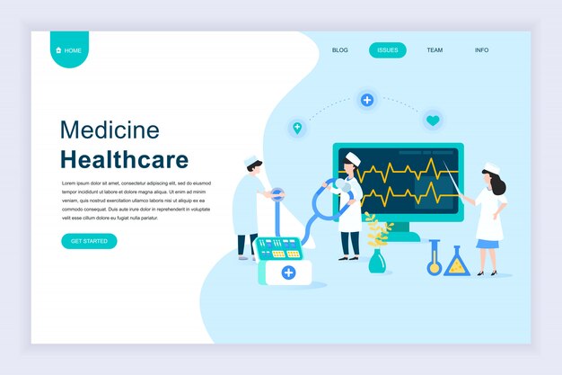 Concepto de diseño plano moderno de la medicina en línea para sitio web