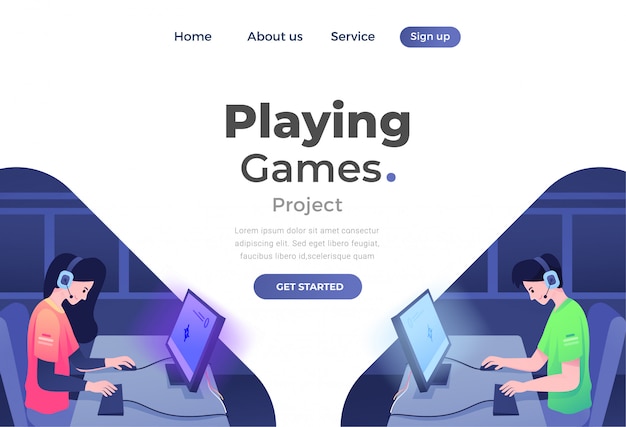Concepto de diseño plano moderno único de Gaming para sitio web y sitio web móvil