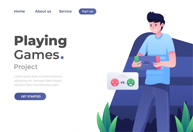 Concepto de diseño plano moderno único de Gaming para sitio web y sitio web móvil