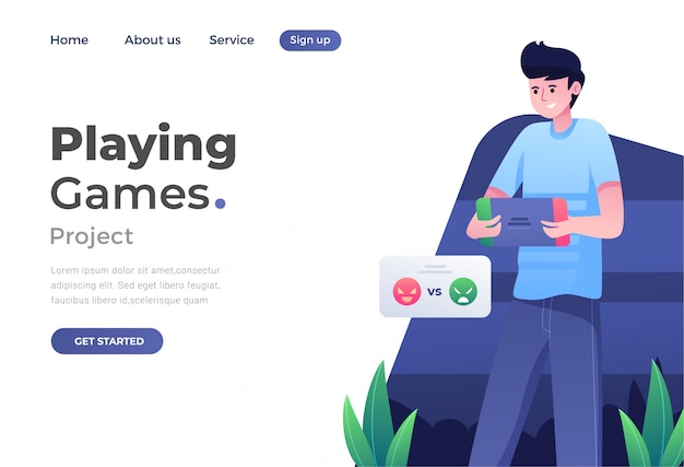 Concepto de diseño plano moderno único de gaming para sitio web y sitio web móvil