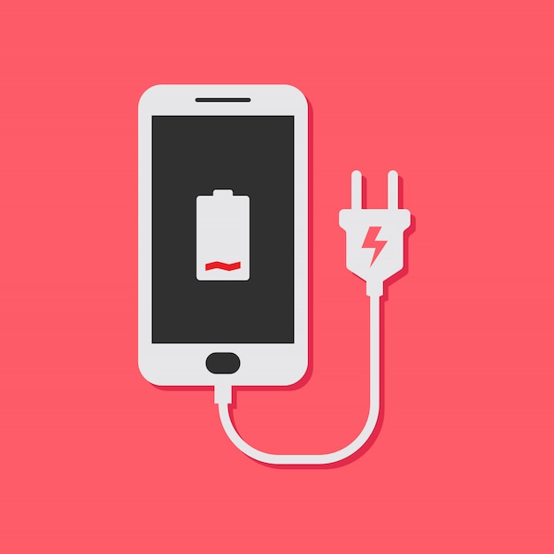 Concepto de diseño plano para recargar la batería del teléfono móvil