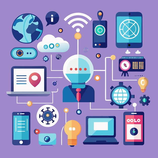 Concepto de diseño plano de tecnología y comunicación de conexión de red global