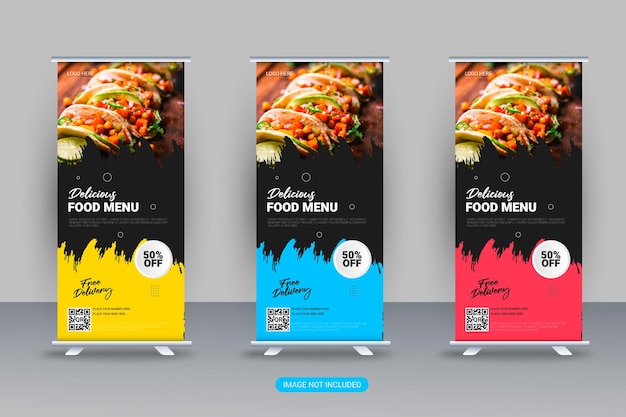 Vector concepto de diseño de plantilla de diseño de banner enrollable de alimentos