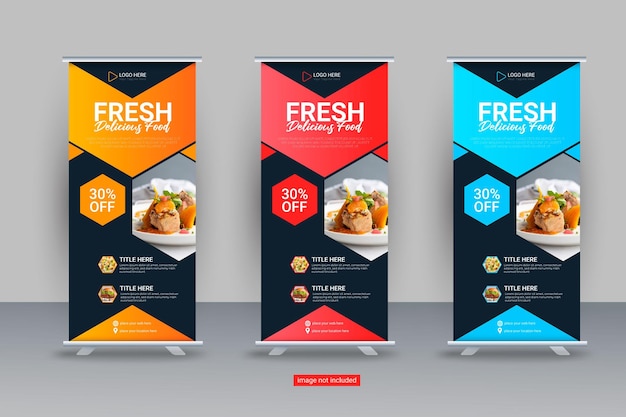 Concepto de diseño de plantilla de diseño de banner enrollable de comida y restaurante
