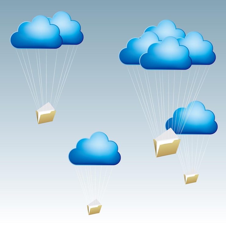 Vector concepto de diseño de red y computación en la nube, diseño de concepto de intercambio de datos.