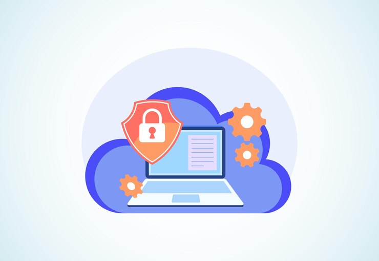 Vector concepto de diseño de seguridad informática en la nube seguridad en línea y protección de datos ilustración vectorial