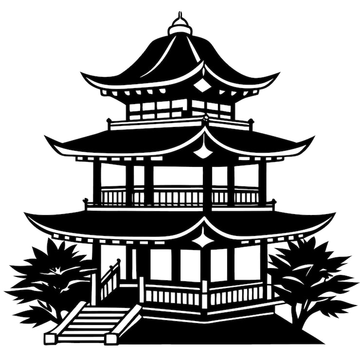 Vector concepto de diseño de silueta vectorial de pagoda tradicional del japón
