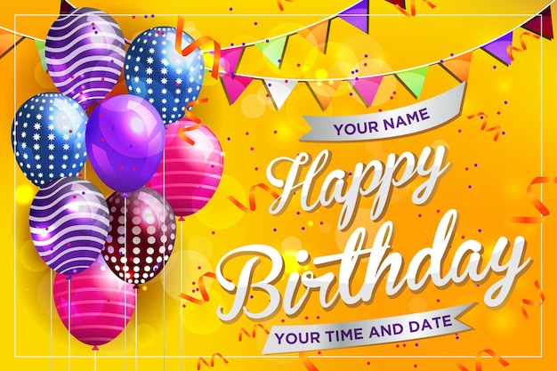 Concepto de diseño simple de banner amarillo de cumpleaños para tener un buen día