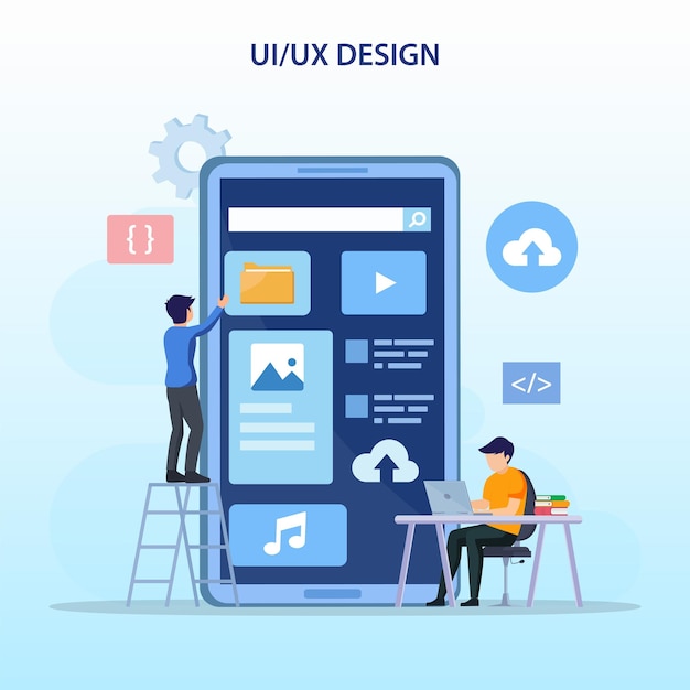 Concepto de diseño UI UX Creación de un contenido de diseño de aplicación y lugar de texto Ilustración vectorial