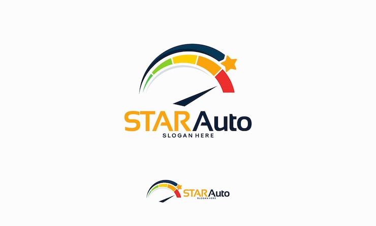 Vector concepto de diseños de logotipo automotriz brillante, vector de plantilla de logotipo estrella automotriz