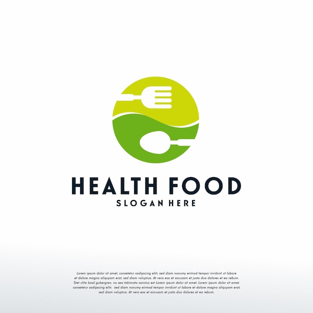 Concepto de diseños de logotipo de comida saludable, plantilla de logotipo de comida vegetariana, icono de símbolo de logotipo