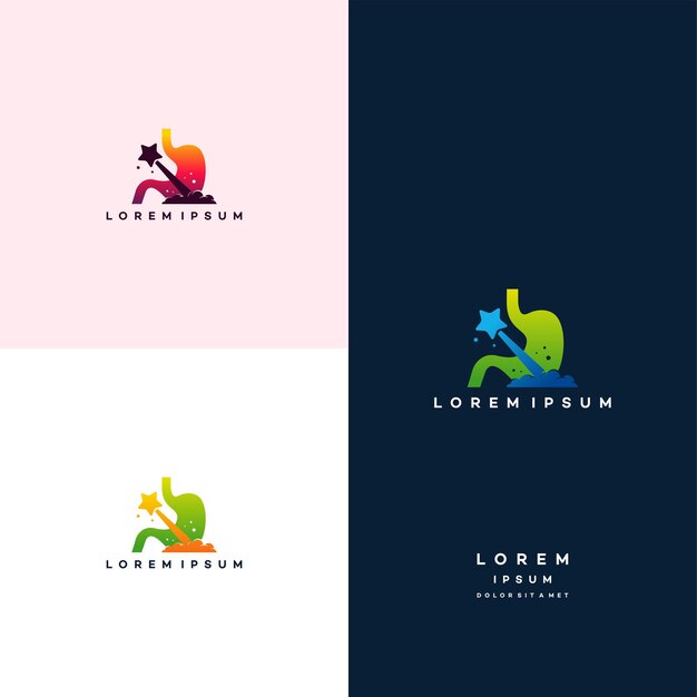 Concepto de diseños de logotipo de estómago, vector de diseños de logotipo de estómago de estrella