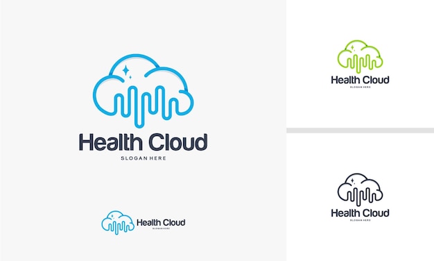 Concepto de diseños de logotipo de nube de salud. Plantilla de logotipo de ambiente en la nube