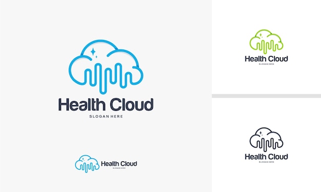 Concepto de diseños de logotipo de nube de salud. plantilla de logotipo de ambiente en la nube