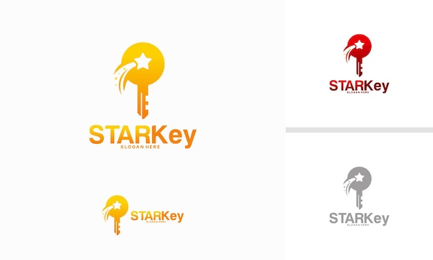 Concepto de diseños de logotipo star key, vector de plantilla de logotipo bright key