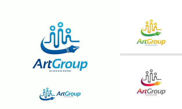 Concepto de diseños de logotipos de art group, vector de diseños de logotipos pen and people