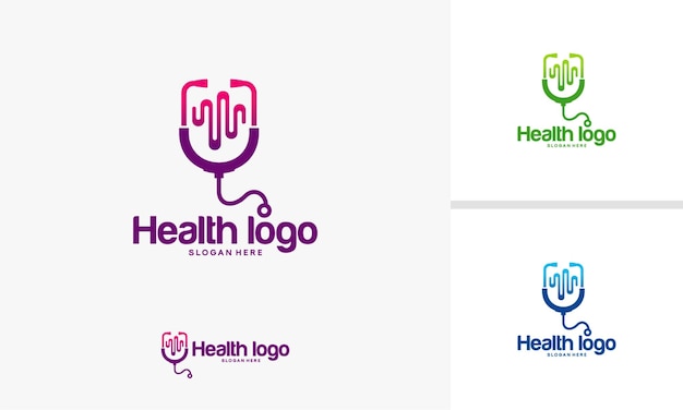 Vector concepto de diseños de logotipos de salud, diseños de logotipos de médicos con símbolo de pulso