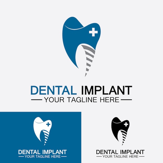 Concepto de diseños de vectores de logotipo de implante dental plantilla de logotipo de ampcare de clínica dental