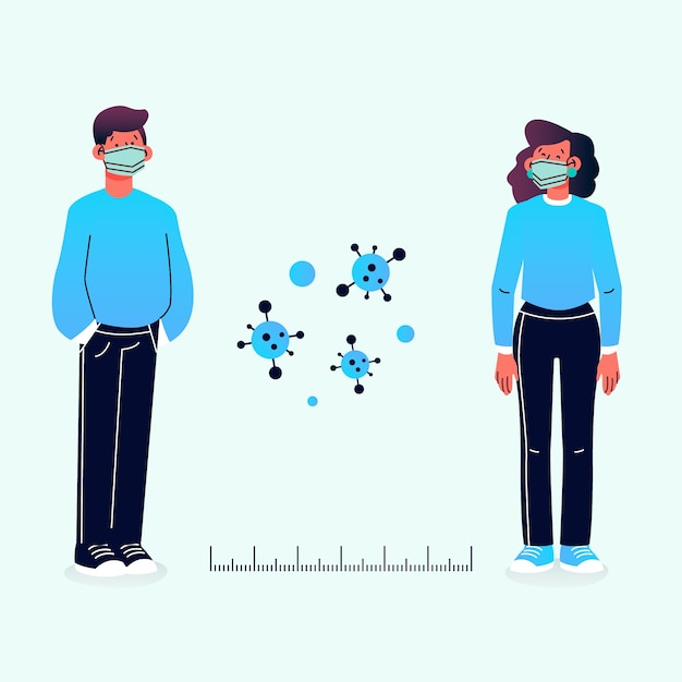 Vector concepto de distanciamiento social con distancia