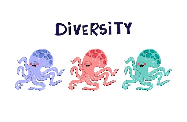 Concepto de diversidad con ilustración de dibujado a mano de pulpo colorido