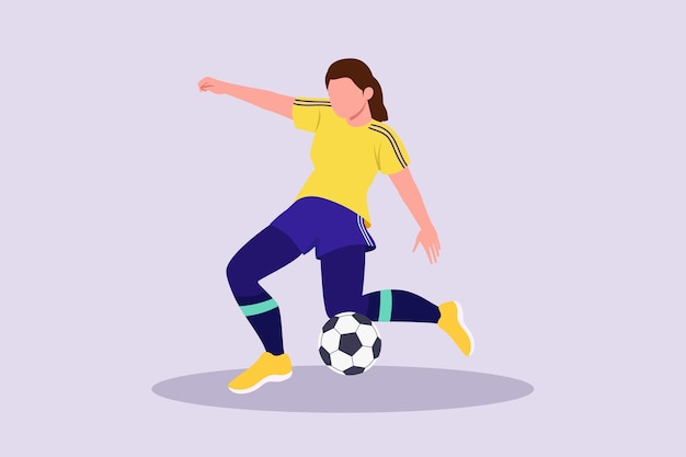 Concepto divertido de jugadores de fútbol femenino Ilustración de vector plano coloreado aislado