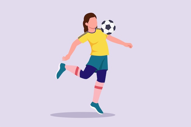 Concepto divertido de jugadores de fútbol femenino Ilustración de vector plano coloreado aislado