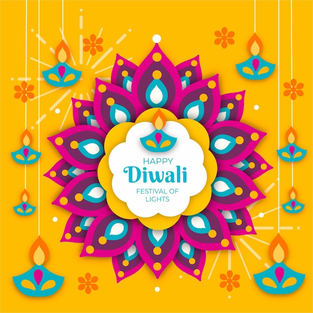 Concepto de diwali en estilo papel